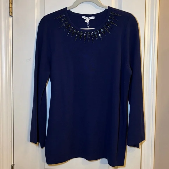 NWT Chico’s royal blue embellished top size 2 Large - Picture 3 of 8